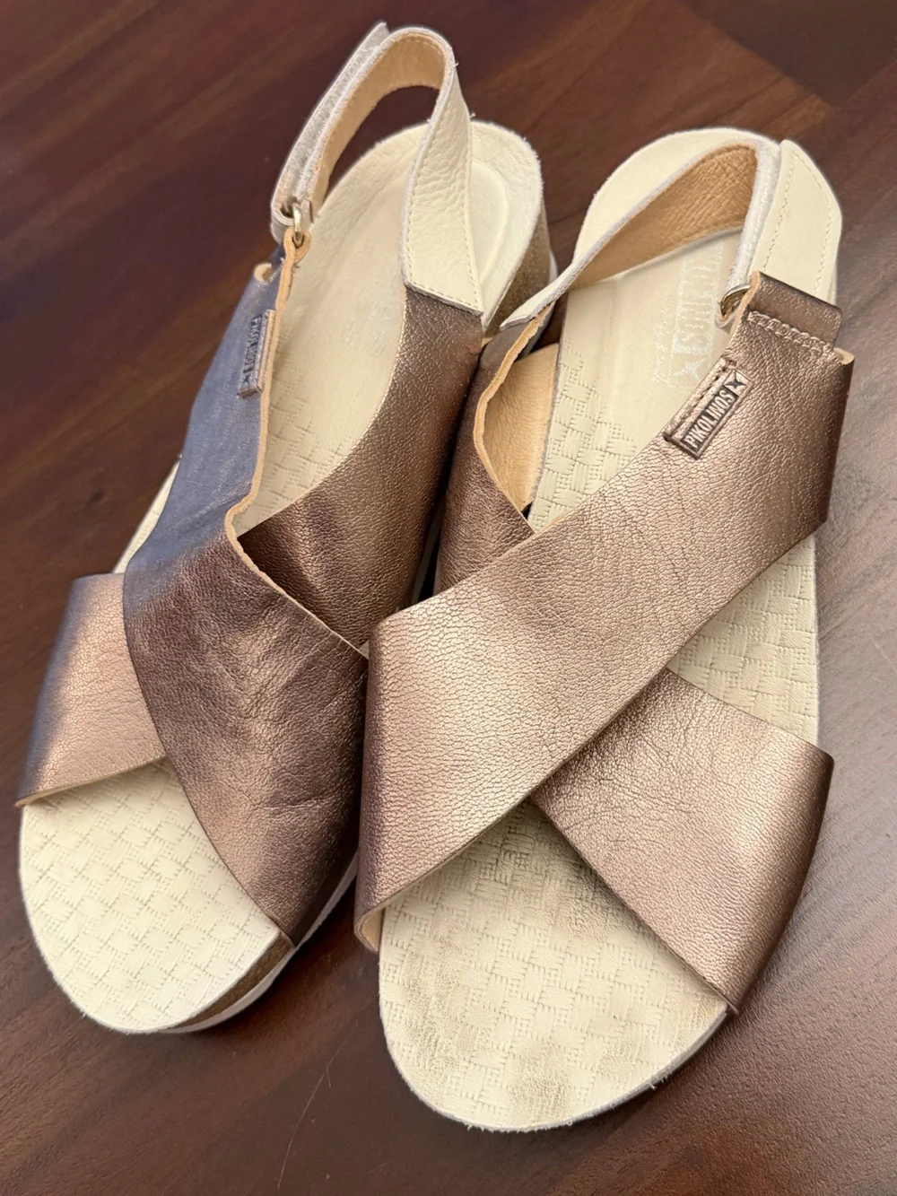 PIKOLINOS Mahon Metallic Taupe Slingback Wedge Sandals - Women's Comfort Style